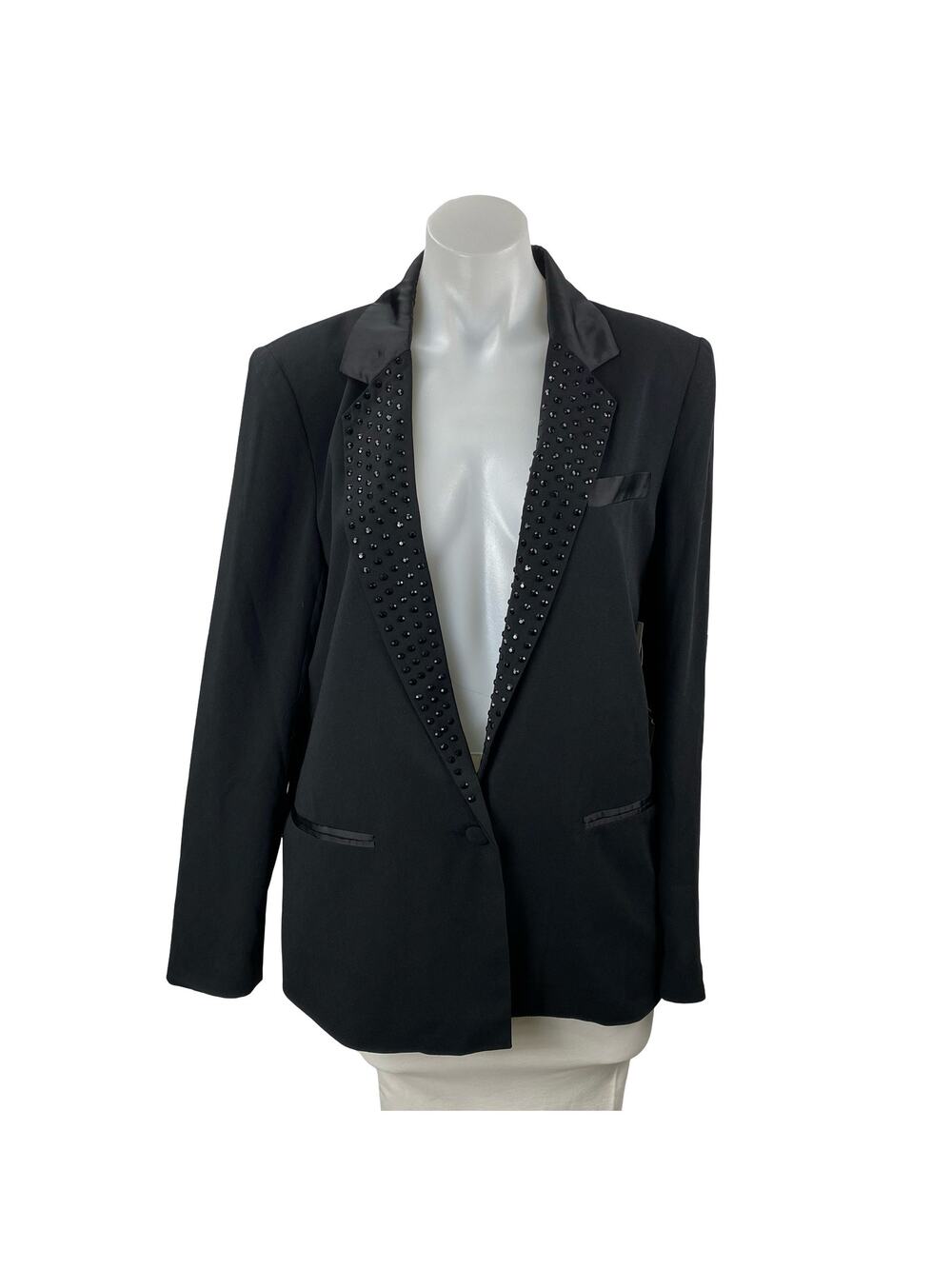 NEW Pearl GEORGINA CHAPMAN of marchesa Black Rhinestone Blazer Coat Jacket 10